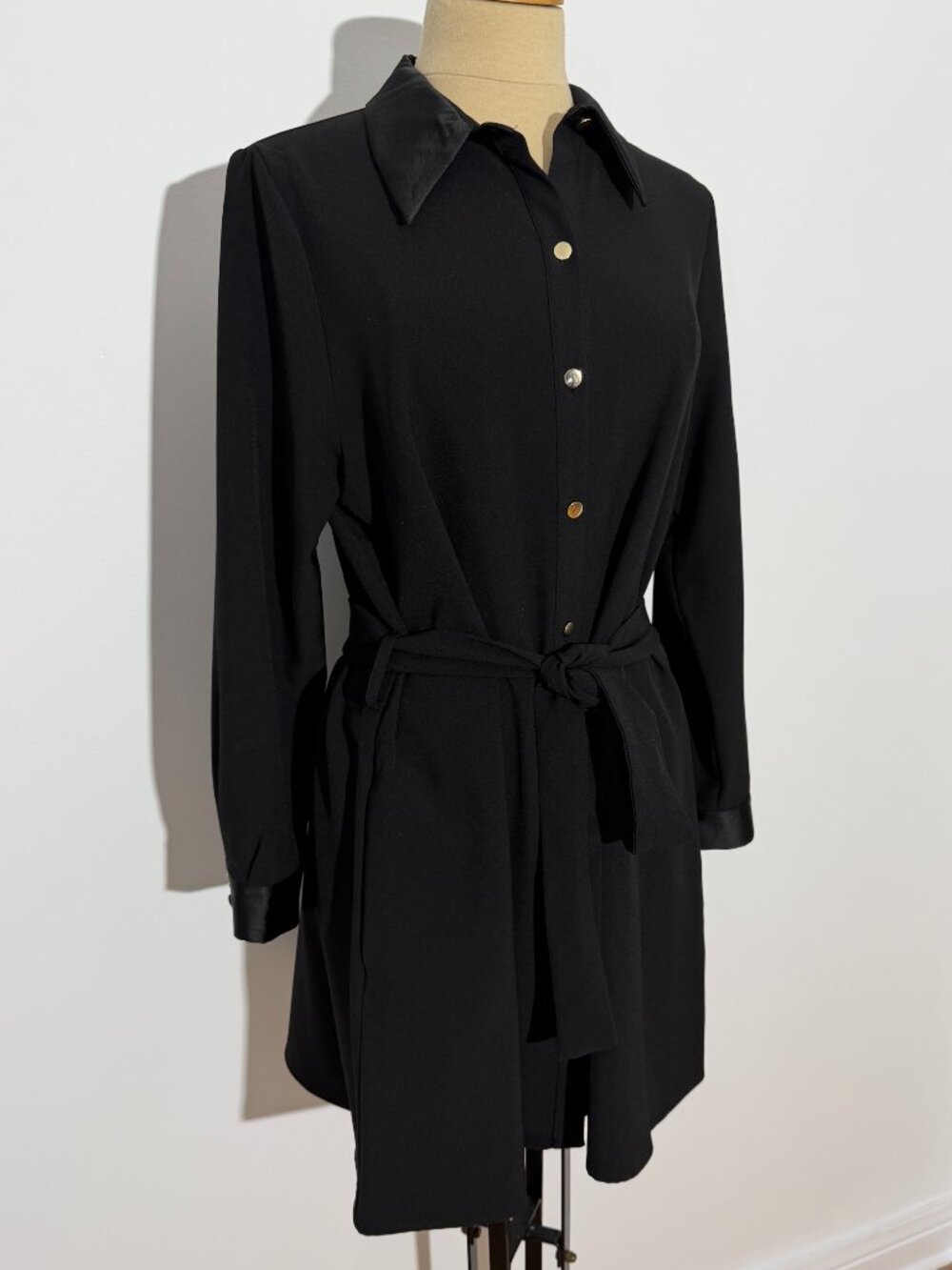Zara Black Long Sleeve Shirt Dress Belted Waist NWT